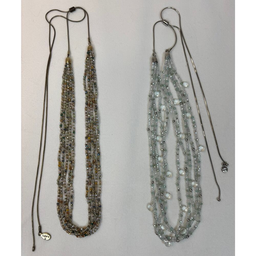 LOFT Set of 2 Necklaces Womens Multi Strand Beaded Slide Clasp Adjustable Length